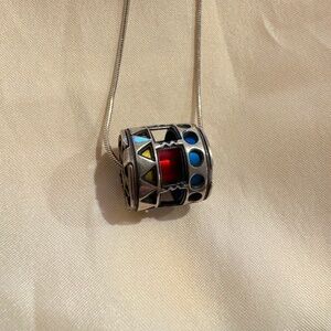 Colorful Barrel Charm on Sterling Silver Chain
